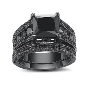 Black Square-Cut Statement Ring Set